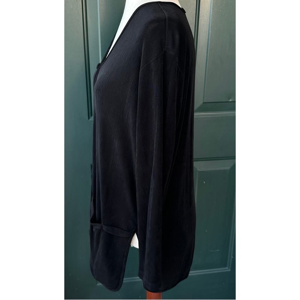 Flax Black Slinky Knit Travel Cardigan Sz S Pocket Front Wrinkle Free Layering - Picture 4 of 8